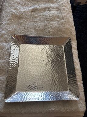 Threshold Hammered Metal Square Decorative Tray in Silver